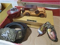 GENTLEMENS CAR BOX, KNIFE , CIG LIGHTER & BUCKLE