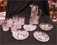 11 pieces of vintage cut glass: 9 3/4" water