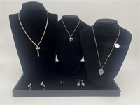 3 Sets of Necklaces & Earrings - 925, Roses,