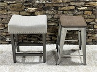 Weathered Grey Marble Stool & Metal Wooden Top