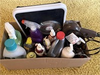 Box of assorted bathroom supplies