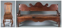 Jamaican wooden chair & bench. 19th /20th century.