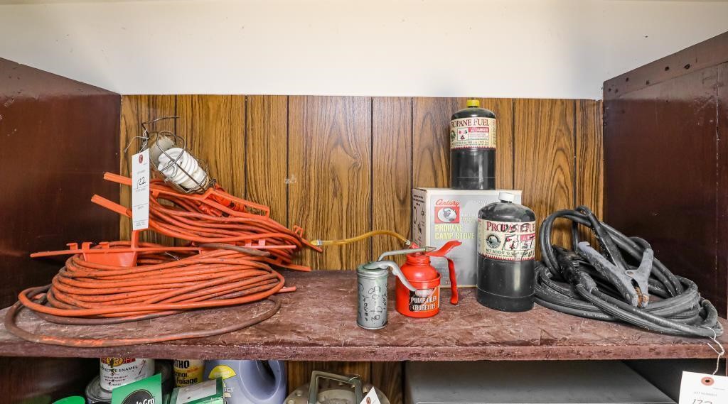 Top Shelf of Extension Cord, Drop Light, Jumper