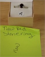 New Sterling Silver Red Stone Ring