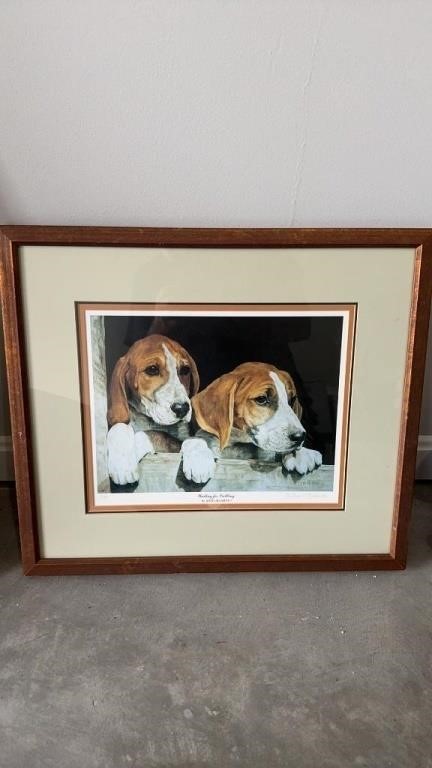 Signed artist, proof, puppy dog, framed print,