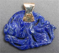 14K Yellow Gold & Carved Lapis Lazuli Pendant