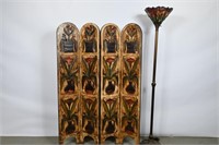 Painted 4-Panel Room Divider, Tiffany-style Floor