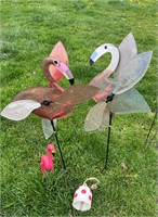 Lot of 3 Yard Art Wind Spinner Flamingos & Bell