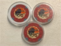 (3) Red $5 The Westerner Las Vegas Nevada Chips