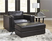Ashley Amiata Leather Oversized Chair & Ottoman