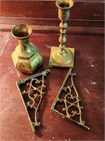 Brass Cadle Stick Holders and Shelf Brackets