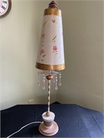Hand Painted Gilt Pink Flower & Glass Table Lamp