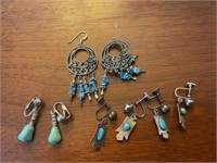 Lot of sterling silver earrings- some with turquon