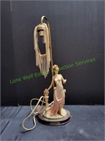 25" Lady Figurine Statue Table Lamp w/Bead Shade