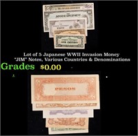 Lot of 5 Japanese WWII Invasion Money "JIM" Notes,