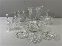 Pressed & Clear Glass Vases,Bells,Relish Dish, Con