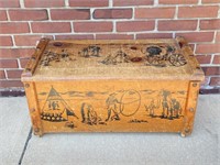 VINTAGE WOOD WESTERN COWBOY TOY CHEST