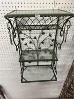 Three tier wall shelf with beveled glass shelves,