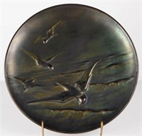 Iridescent Pottery Plaque Charger of Seagulls.