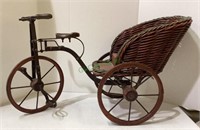Doll tricycle with carriage - wooden and wicker