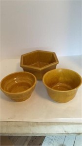 3 Vintage Haegar Pottery Pots Mustard Yellow