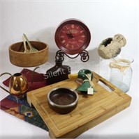 Cutting Board, Clock, Linen, Salad Bowl & Copper