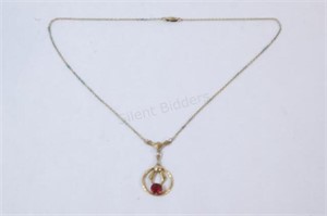 Gold Filled Pendant w Stone Chain Link Necklace
