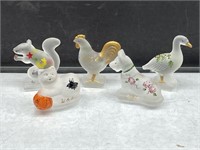5 Fenton Hand Painted Glass Animal Figurines