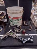 Bucket of Tools to include Corner Clamps, Hand