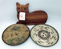 Mahogany Cat Cutting Board, Ceramic Pottery Dish+