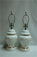 Pair of White Ceramic Lamps 21"H