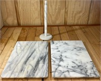 2 Marble Slab Cutting Boards & Paper Towel Holder