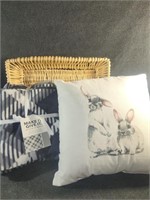 Decorative storage basket, pillow and blanket