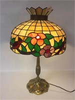 Brass Base Stained Glass Lamp 29" Tall