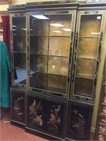 Drexel Black Laquer Lighted China Cabinet 54x12x80