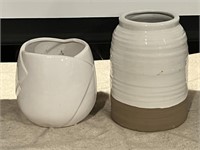 SET of 2 Pots - Brown/White 9-inch & Rose 6.5-inch