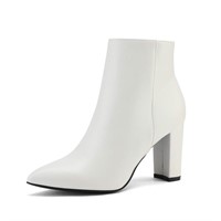 DREAM PAIRS Women's White Pu Chunky Heel Ankle