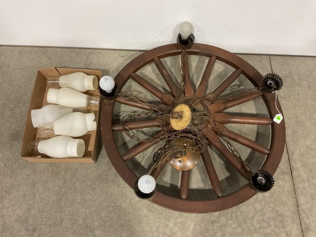 WOODEN WHEEL CHANDELIER  - 30"