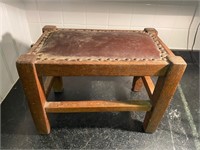 EARLY ANTIQUE LEATHER TOPPED FOOTSTOOL