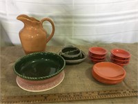 Pitcher, large bowl, 2 part small bowl, plates