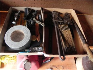 2 Box Lots Pipe Wrenches, Duct Tape, Misc. Tools