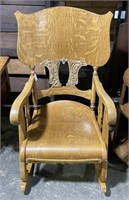 (E) Vintage Carved Oak Rocking Chair 42” tall