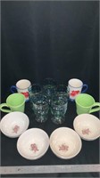 Decorative glasses mugs, cups, bowls