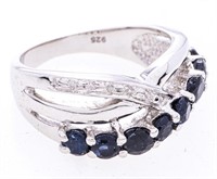 925 Sterling Silver Ring, Genuine Blue Saphires Ap