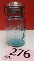 TIGHT SEAL BLUE GLASS SNAP TOP QUART JAR #9