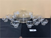 Vintage Anchor Hocking Punch Bowl And Glasses