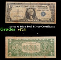 1957A $1 Blue Seal Silver Certificate Grades vf+