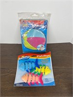 New Inflatable Beach Ball & Fish Swim Toys NIB