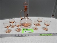 Pink glass decanter set