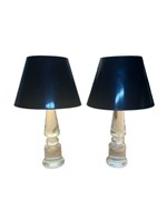 A Pair Of Crystal Baluster Table Lamps w/ Brass